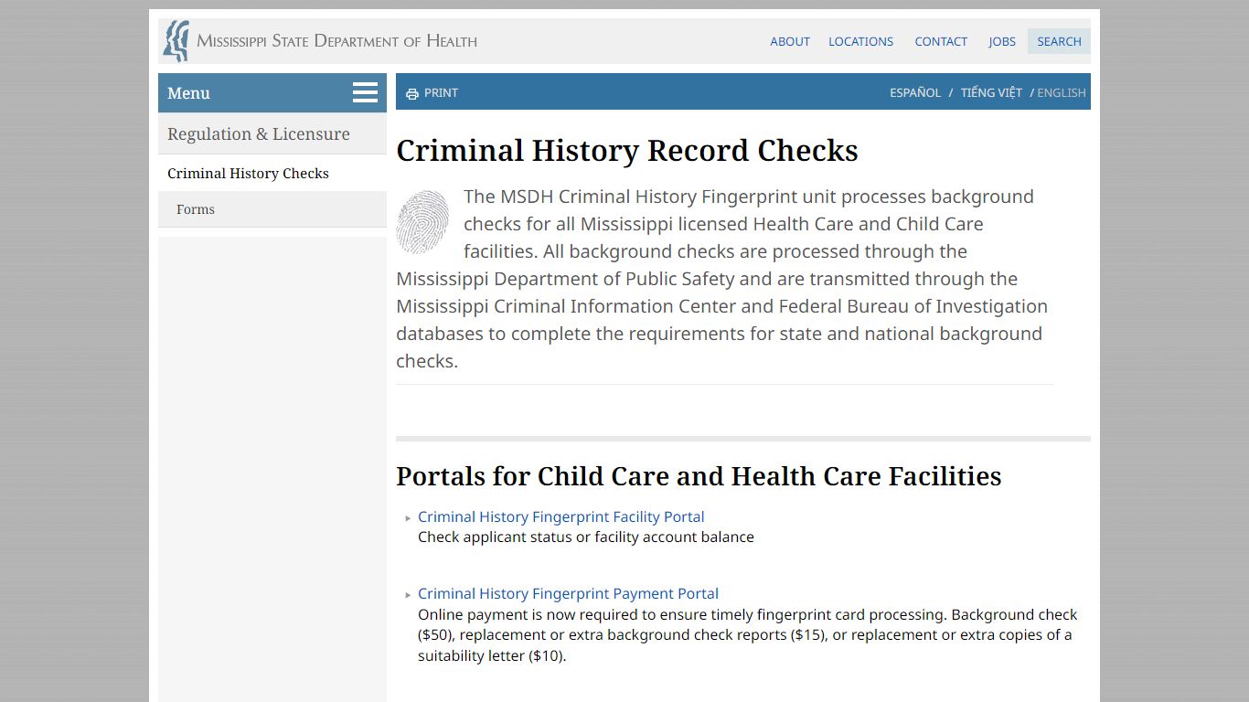 Criminal History Checks - Mississippi State Department of Health